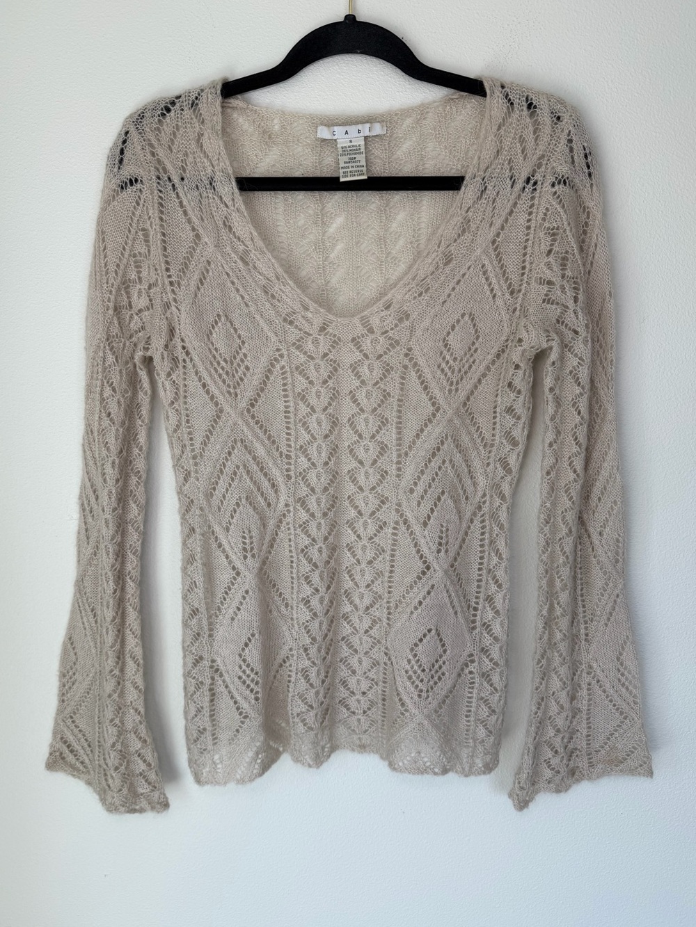 Vintage Cabi Mohair Blend Sheer Knit Bell Sleeve Sweater Fairy Grunge Boho